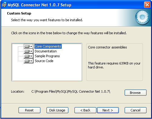 Connector/NET Windows
                インストーラ - Custom セットアップ 