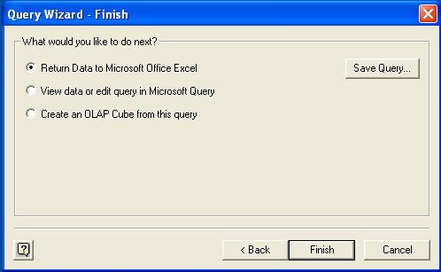 Microsoft
              Query、移動先を選択