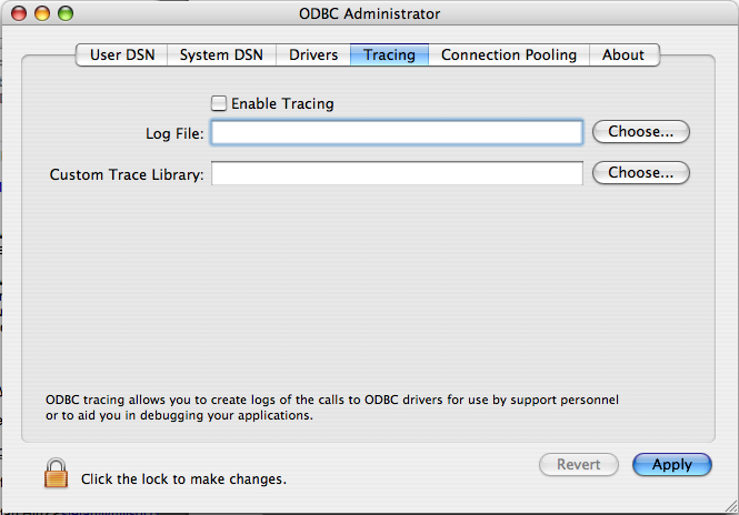 ODBC Administrator Tracing
                ダイアログ